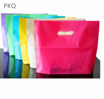 50pcs Solid Color Plastic Bag Large shopping bag Small plastic Party Gift bag with handle
